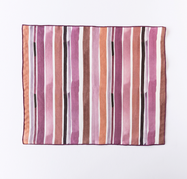 Lisbon Stripe linen placemat 15x18 in hand-painted pink plum maroon and rust stripe - Goldie Home